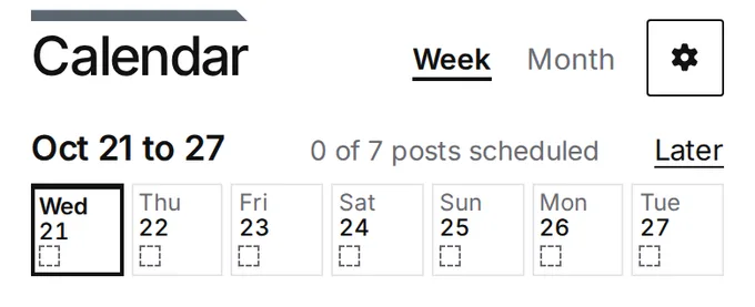 The app’s calendar week: the notched Calendar head over seven day squares in a row